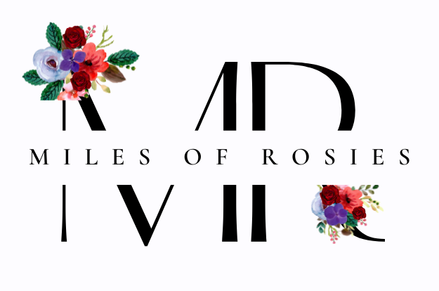 Miles of Rosies logo with floral elements on a white background