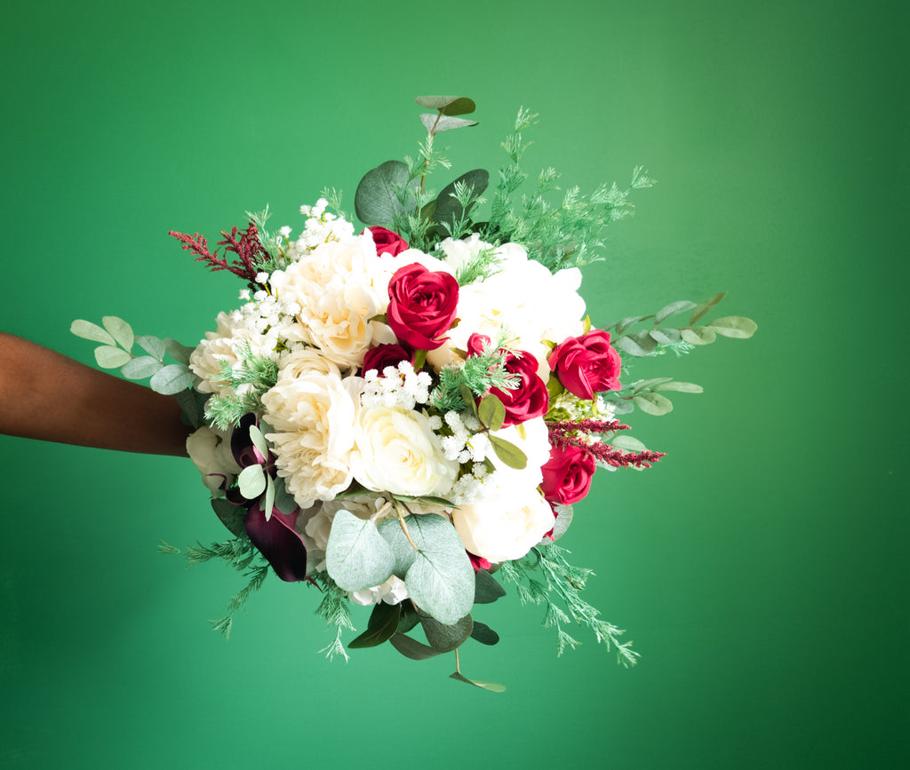 Burgundy & Frost Winter Luxe | Bridal Bouquet | Wedding Flowers for Rent and Return