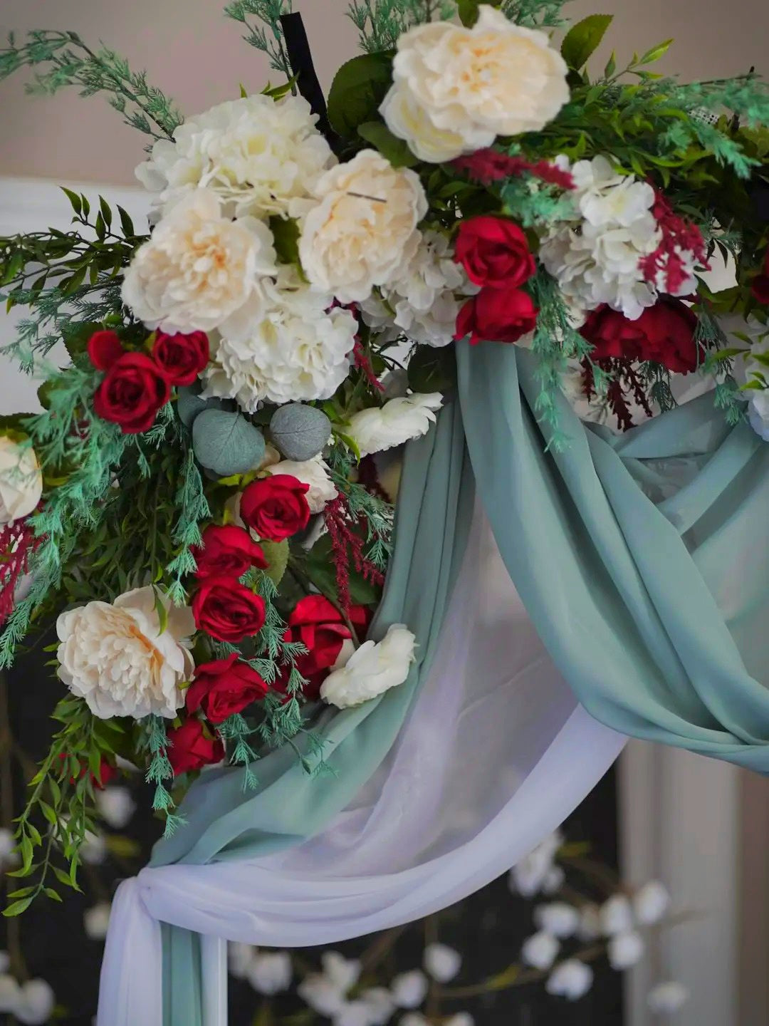 Burgundy & Frost Winter Luxe | Ceremony Arch Pieces | Wedding Flowers for Rent and Return